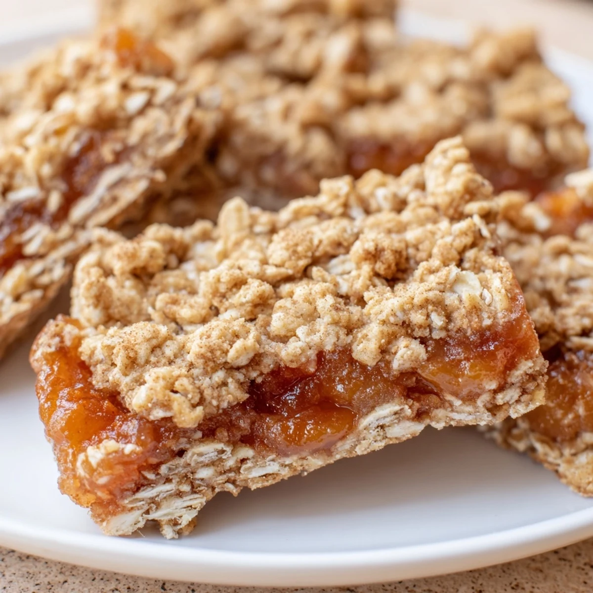 Freshly baked gluten-free oatmeal apricot bars featuring tender dried fruit and crispy golden edges
