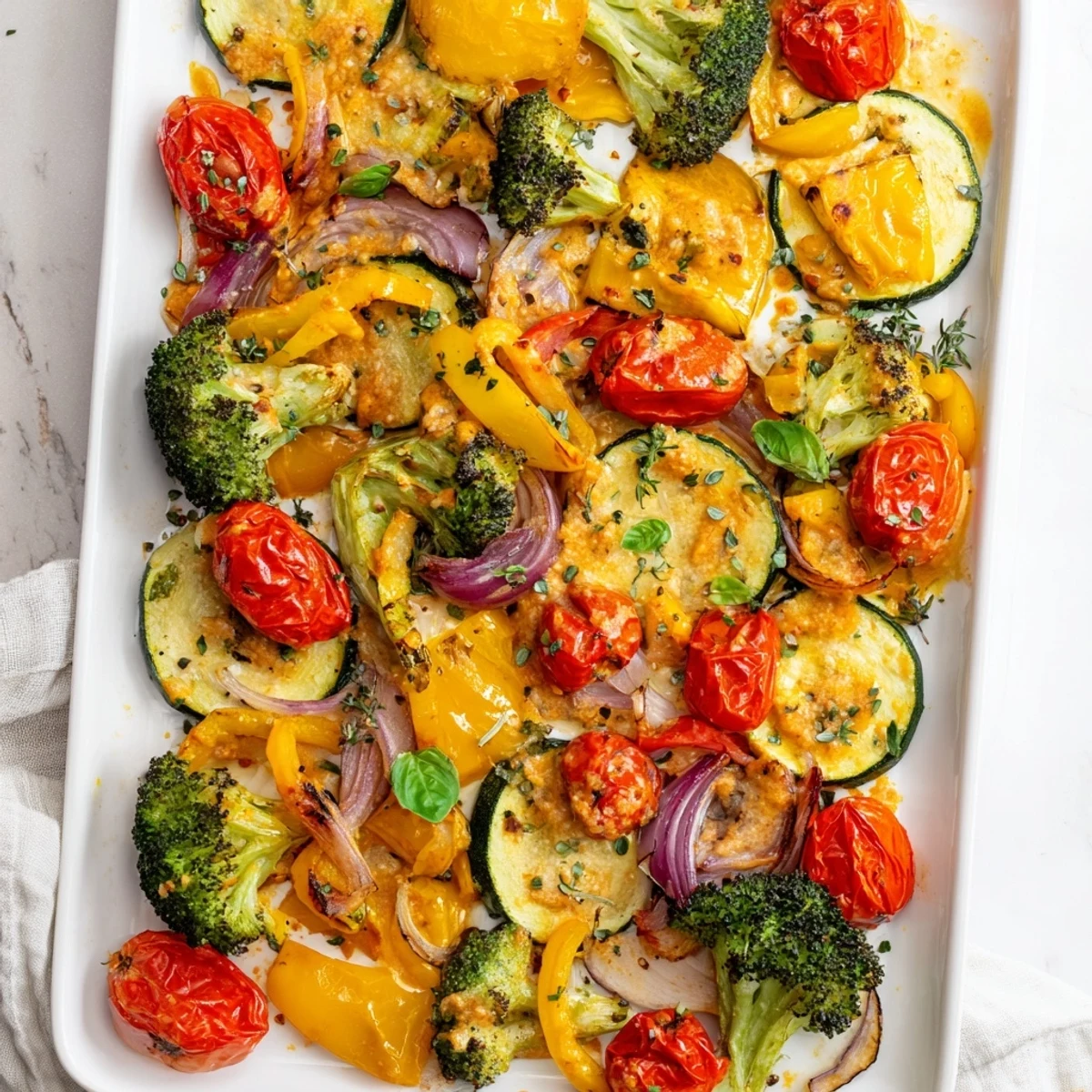 Vibrant Marry Me roasted vegetable medley with zucchini, peppers, and rich Parmesan cream sauce