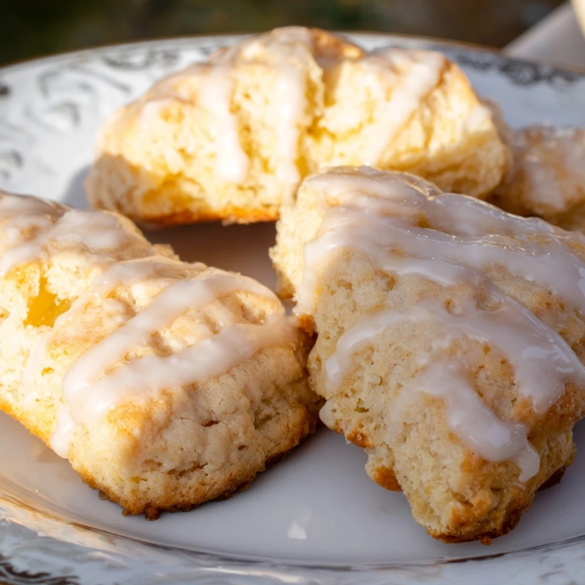 Nine tender biscuits baking in melted peach butter until golden brown with sweet glazed tops