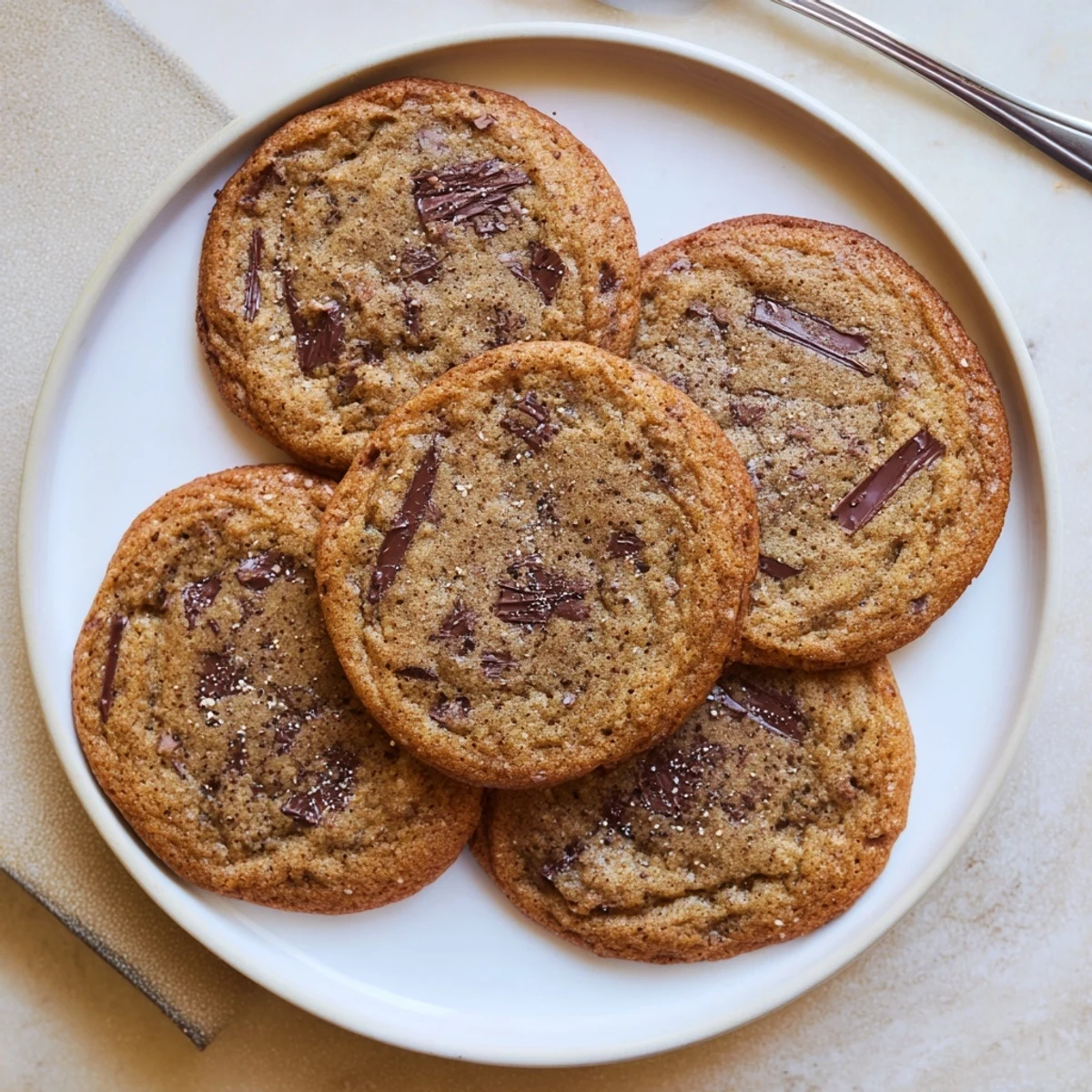 Golden brown Vietnamese cinnamon chocolate chip cookies cooling on a wire rack with melted chocolate centers