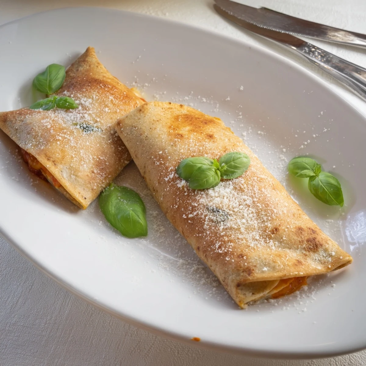 Crispy air fried pizza burritos with bubbling cheese pepperoni and bell peppers wrapped in tortillas