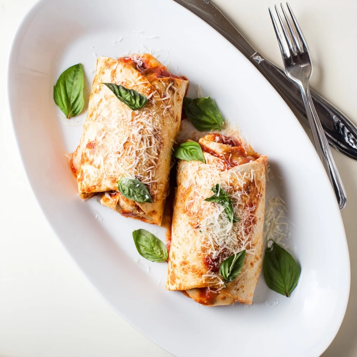 Delicious pizza burritos sliced open revealing gooey mozzarella pepperoni olives and red onion filling