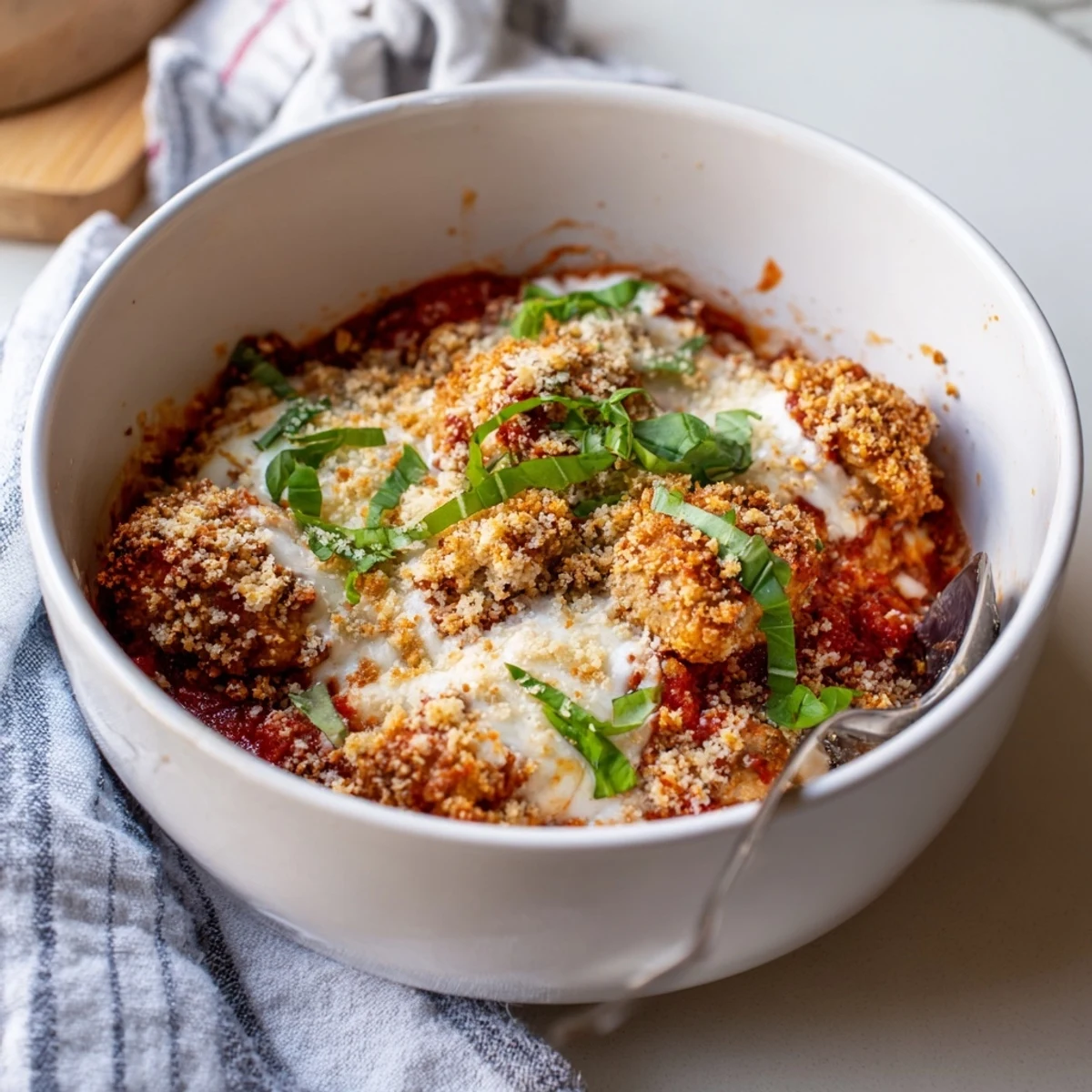 Golden chicken topped with melted mozzarella and marinara in a protein-packed cottage cheese bowl