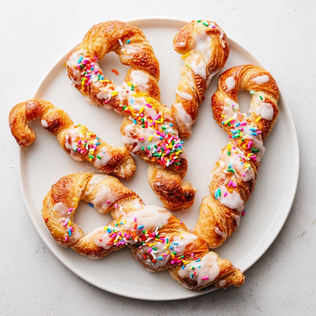 Fluffy cinnamon sugar Easter Bunny Twists shaped like rabbit ears arranged on rustic wooden board