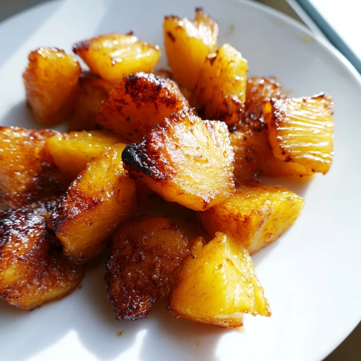 Tender air fryer pineapple chunks topped over creamy yogurt for a tropical snack