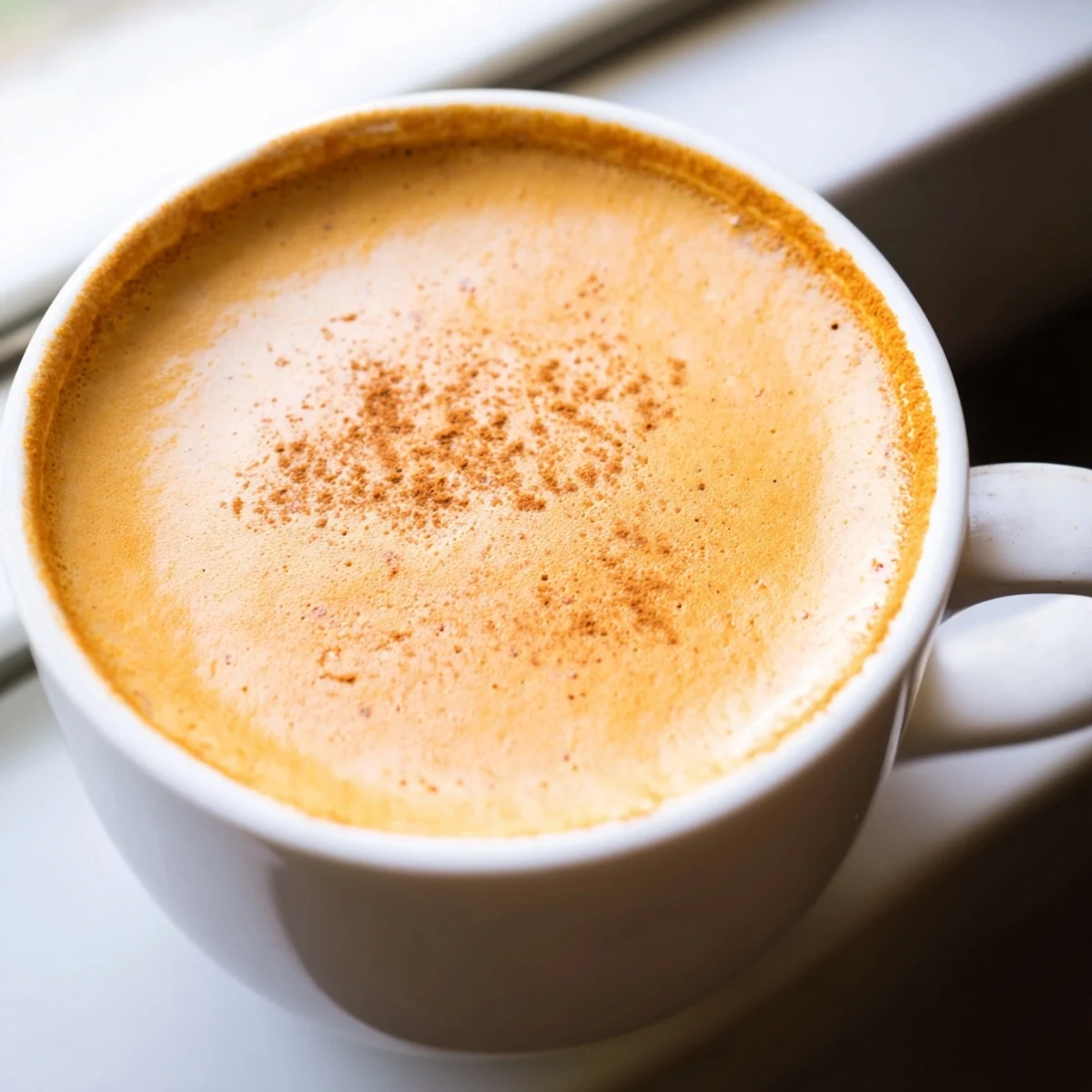 Golden Korean sweet potato latte swirling with warm frothy milk