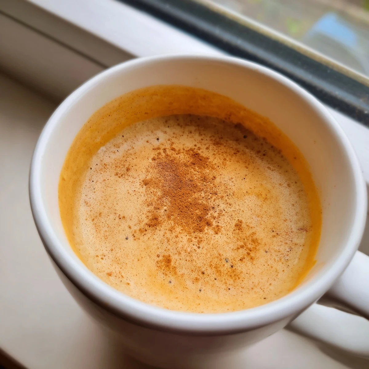 Steaming mug of Goguma Latte garnished with a dusting of nutmeg