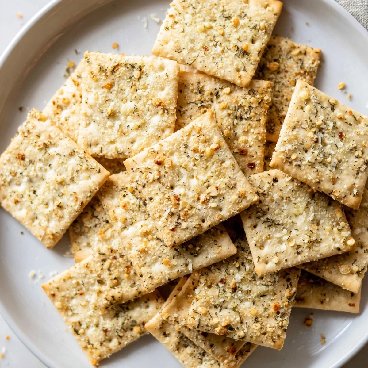 Crispy Dill Pickle Saltines coated in a buttery herb mixture fresh from the oven