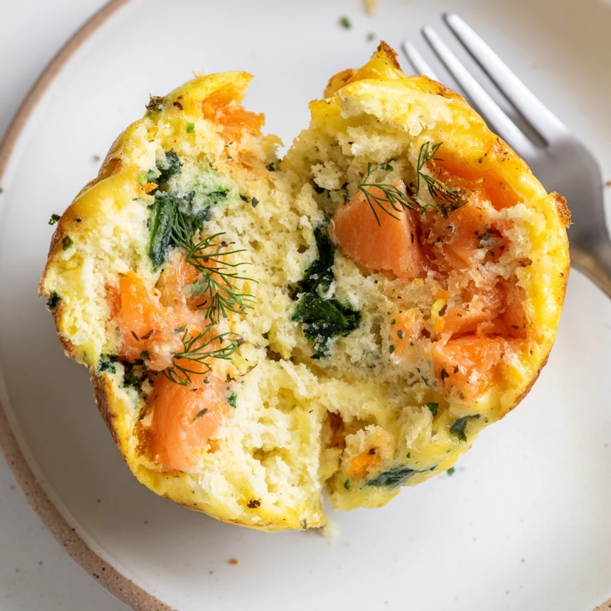 Herb-studded Smoked Salmon Egg Muffins served with lemon wedge for brunch