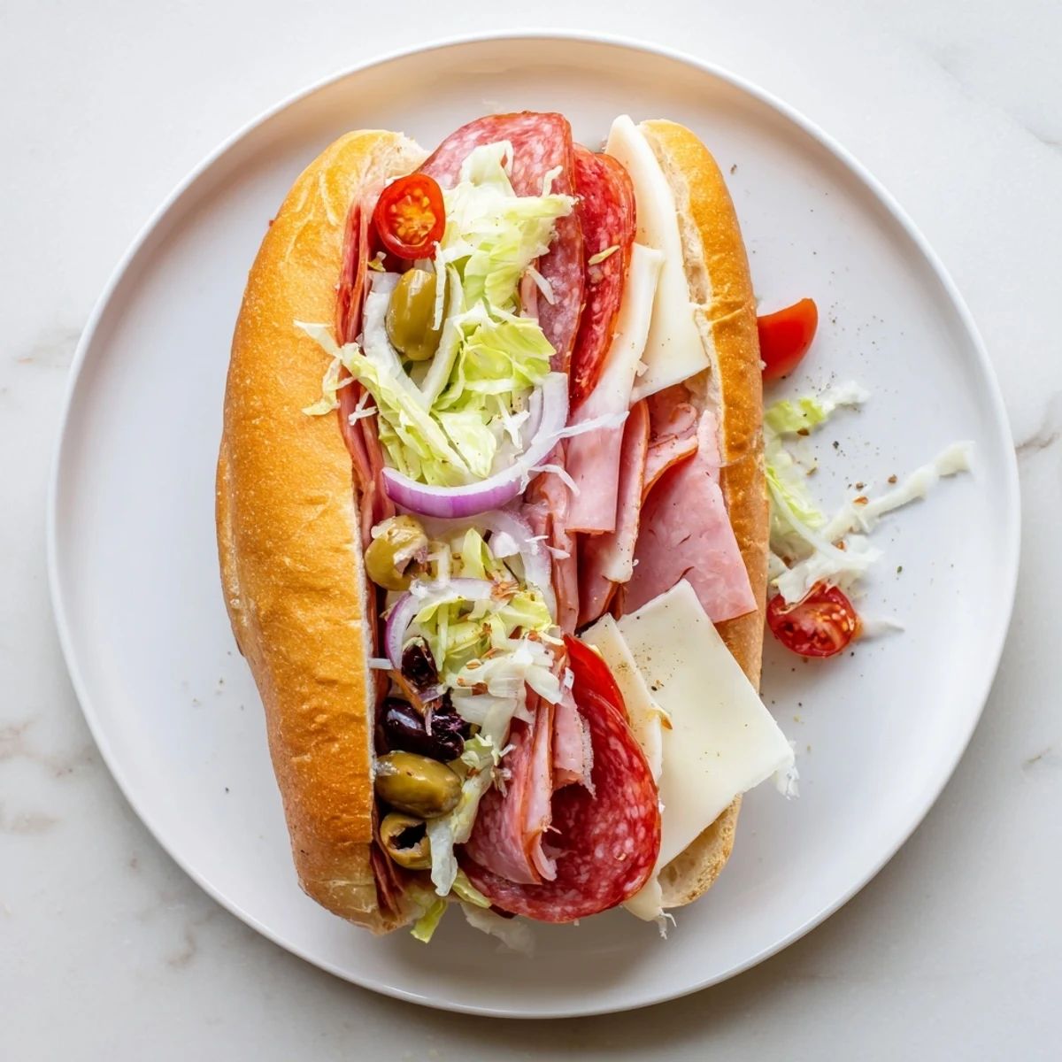 Italian Grinder Salad Sandwich on hoagie roll, zesty mayo dressing, crunchy bite