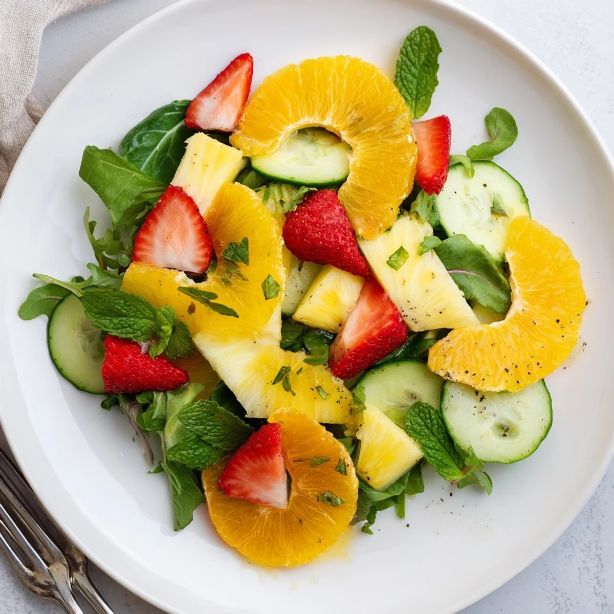 Sunshine Salad with juicy oranges, pineapple, and mint, bright and crisp