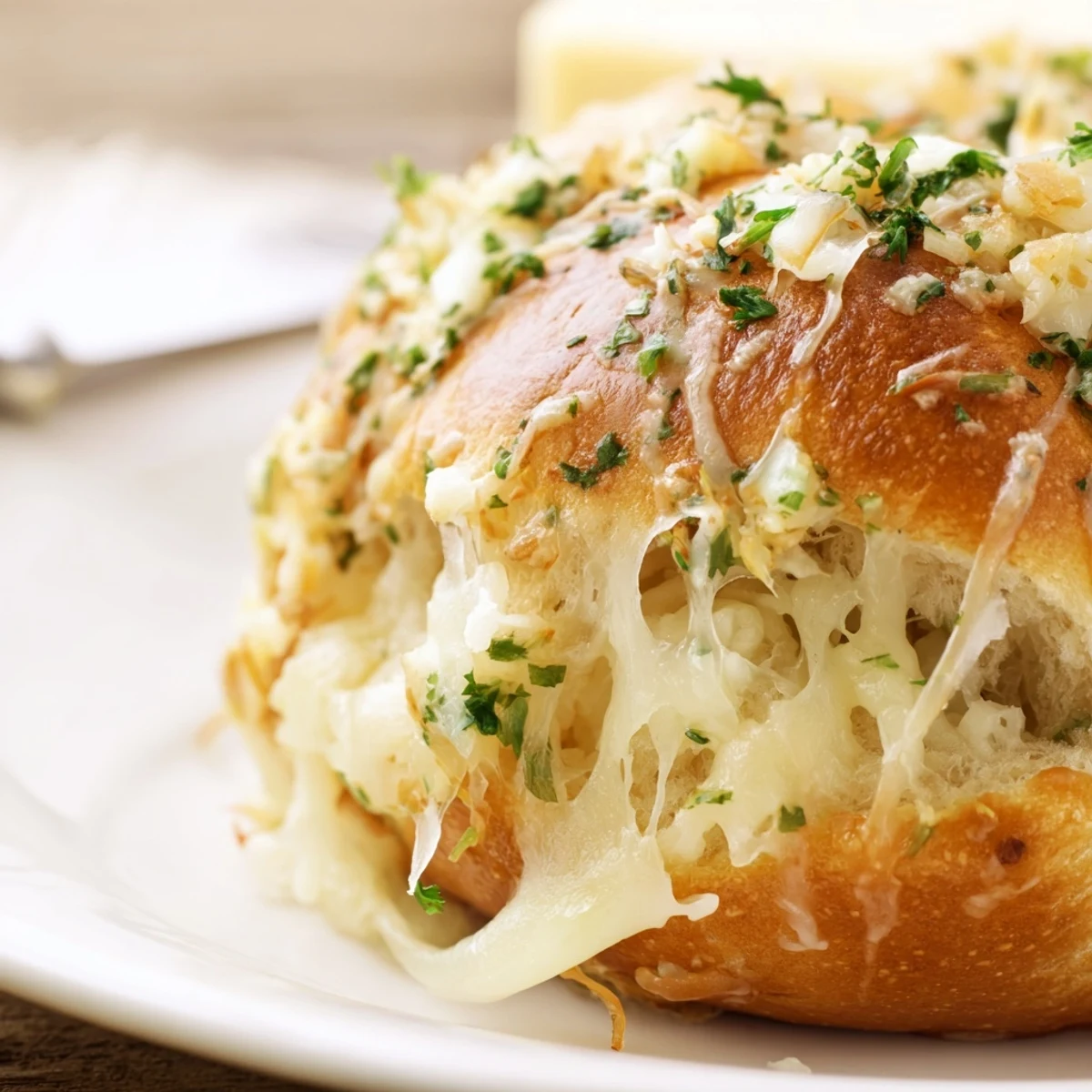 Buttery Cheese Garlic Rolls with golden crust, melted cheese oozing, parsley sprinkled
