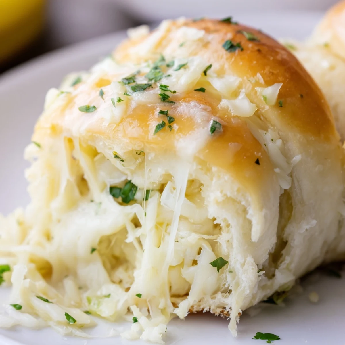 Warm Buttery Cheese Garlic Rolls served with marinara for dipping, cheesy steam rising