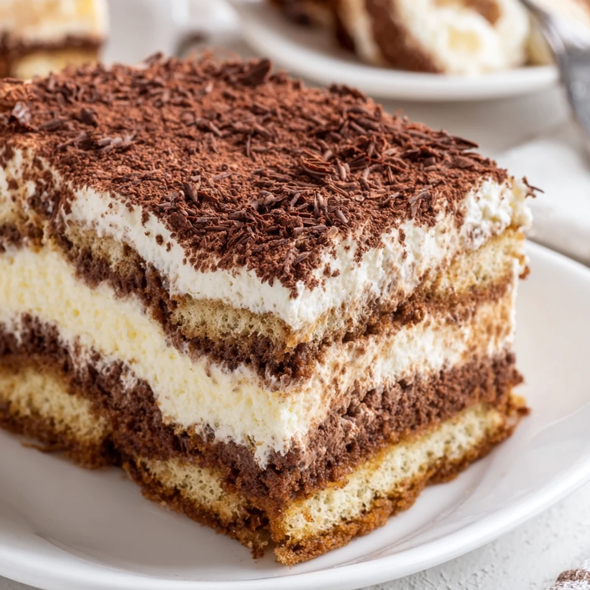 Homemade tiramisu cake stacked with espresso-soaked layers and fluffy mascarpone cream frosting