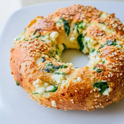 Crumbly Spinach Cottage Cheese Flagels sliced open to reveal the moist, green-flecked interior, stacked on a cooling rack in a sunlit American kitchen.